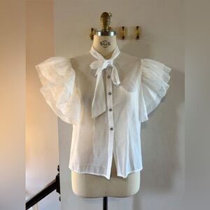 NWT WOWO White Sheer Blouse with Ruffle Sleeves